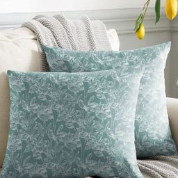 Aura Green & White 2 Pieces Floral Printed Square Cushion Covers-25