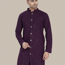 PulseIQ Men Geometric Chikankari Kurta-image-3