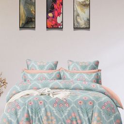 Aura Blue & Pink Floral Printed Cotton 350 TC King Bedsheet Set 2.75 m x 2.75 m-image-62