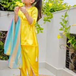 Thread & Button Girls Regular Kurti with Dhoti Pants & With Dupatta image 4