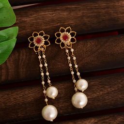 Tanusha Gold Plated Pearls Beaded Floral Shaped Drop Earrings-48