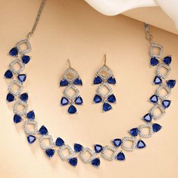 KARATCART Sliver-Plated American Diamond Studded Jewellery Set-image-81