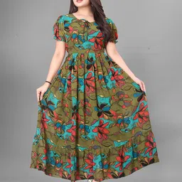 QENA Floral Print Puff Sleeve Georgette Maxi Dress-picture-12