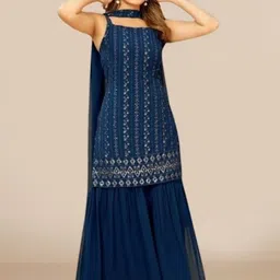 PARROT CREATION Floral Embroidered Sequinned Georgette Kurti With Sharara And Dupatta-18