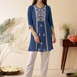 Anouk Women Floral Embroidered Flared Sleeves Thread Work Kurta-picture-11