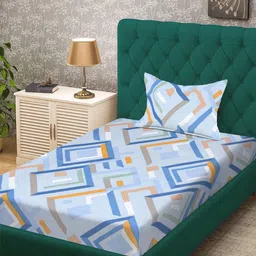 KLOTTHE Blue Geometric Polycotton Single Bedsheets-picture-4