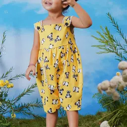 VASTRAMAY Girls Allover Panda Printed Pure Cotton Square Neck Rompers-image-46