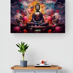 Tushaco Handicrafts Yellow & Blue Buddha Canvas Religious Wall Art-image-42