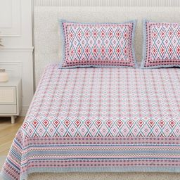 DE CAMA White & Brown Ethnic Motifs 210 TC King Bedsheet with 2 Pillow Covers-image-46