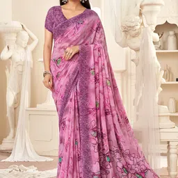 DIVASTRI Floral Poly Georgette Saree-image-86