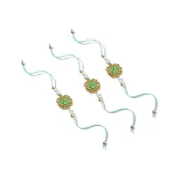 SALTY Set Of 3 Lotus Design Rakhis With Greeting Card & Roli Chawal-image-26