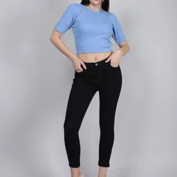 SWISHIN Women Ribbed Round Neck Short Sleeves Crop Top-picture-45