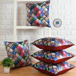 WiseHome Velvet Printed 16x16 Inch Set of 5 Cushion Cover-image-38