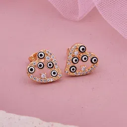 GC PREMIUM JEWELLERY Stainless Steel Gold-Plated CZ Studded Heart Shaped Studs-image-41