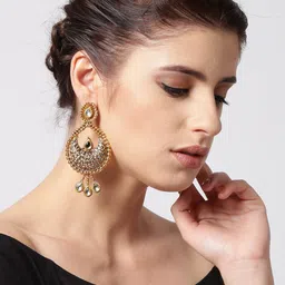 Anouk Gold-Plated Artificial Stones Studded Contemporary Drop Earrings-12