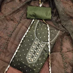 DIVASTRI Floral Woven Design Beads And Stones Organza Unstitched Dress Material-image-68