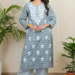 ADR CHIKAN Women Ethnic Motifs Embroidered Regular Chikankari Pure Cotton Kurti with Palazzos-picture-52