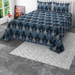 CLIO'S HERITAGE STORE Blue & Cream-Coloured Ethnic Motifs 210 TC Queen Bedsheet with 2 Pillow Covers-image-88