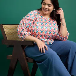 ANJIR Women Plus Size Abstract Printed Crepe Top-1
