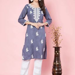 HERE&NOW Women Floral Embroidered Thread Work Kurta-image-70