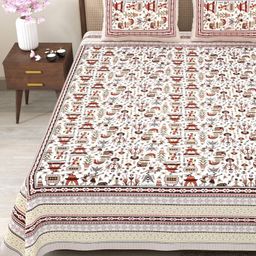 Myntra Elegant Homes Pink & Green Printed 180TC Cotton King Bedsheet Set 2.75 m x 2.25 m-image-59