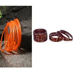 1ST TIME Set Of 20 Orange Alloy Artificial Stones & Beads Bangles-picture-13