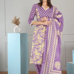 Anouk Women Floral Printed Cotton Kurta with Trousers & Dupatta-image-61
