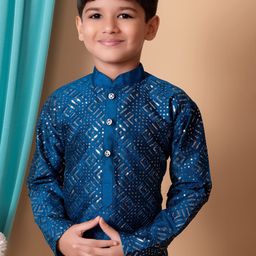Cae Boys Embroidered Regular Sequinned Dupion Silk Kurta with Pyjamas image 2