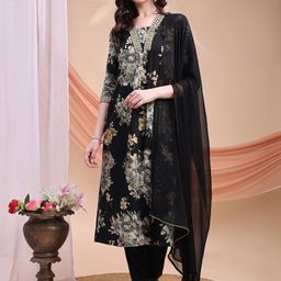 KALINI Floral Printed Square Neck A-Line Kurta With Trousers & Dupatta-picture-7
