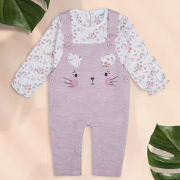 MeeMee Kids Unisex Self Design Printed Cotton Dungaree With T-Shirt-1