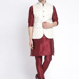 TS LIFESTYLE Men Floral Regular Dupion Silk Kurta with Churidar-image-54
