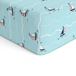 The White Cradle Blue & White Conversational Printed Cotton 120 TC Crib Bedsheet-image-15