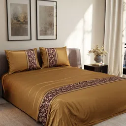 Stoa Paris Gold-Toned & Brown Floral Printed 300 TC Bedsheet Set 2.74 m x 2.74 m-image-44
