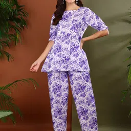 YASH GALLERY Floral Printed Square Neck Top With Trousers Co-Ords-picture-7