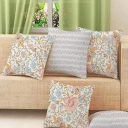 IVAZA Pink & White Set of 5 Floral Square Cushion Covers-15