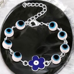 Mahi Meenakari Enamel Floral Blue Evil Eye Adjustable Bracelet-image-72