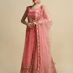 Warthy Ent Embroidered Thread Work Semi-Stitched Lehenga & Unstitched Blouse With Dupatta-image-27