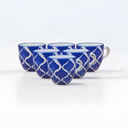The Decor Lane White & Blue 6 Pieces Printed Ceramic Cups 250ml-image-47