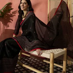 Desi Fusion Ethnic Motifs Sequinned Jute Silk Saree-picture-25