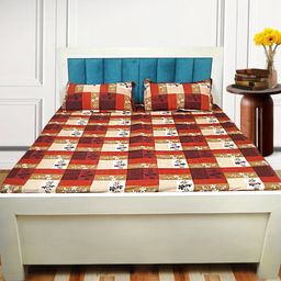 Adwitiya Red & Beige Geometric 210 TC Queen Bedsheet with 2 Pillow Covers-23