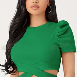 Outzidr Women Ribbed Puff Sleeves Fitted Crop Top-image-90