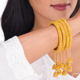 Mamon Creations Set Of 4 Gold-Plated & Yellow Alloy Bangles-picture-32