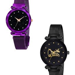 CSAMON Women Pack of 2 Embellished Round Button Regular Analogue Watches-GR_379-image-63