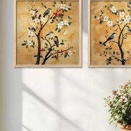 Kotart Brown & Grey Set of 2 Piece Wood Floral and Botanical Wall Paintings-picture-3