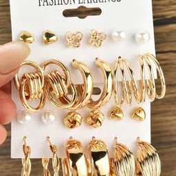 MEENAZ Set Of 12 Gold-Plated Heart Shaped Studs-18