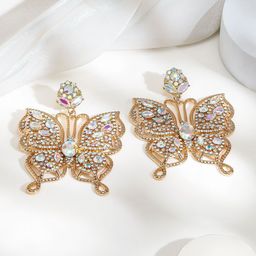 Rubans 18K Gold Plated Cubic Zirconia Studded Classic Glamorous Butterfly Drop Earrings-16
