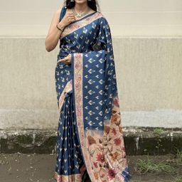 ETHNIC TODAY Floral Art Silk Tussar Saree-image-77