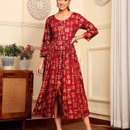 Varanga Tribal Print A-Line Maxi Dress-picture-51