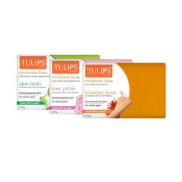 TULIPS Set Of 3 Tulips Soap With Aloe Fresh, Rose Petals & Chandan Kesar-125g-23