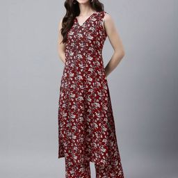 Janasya Floral Printed Pure Cotton Tunic With Trousers-image-76